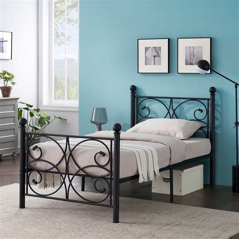 VECELO Twin Size Victorian Metal Platform Bed Frame Mattress Foundation with Headboard and ...