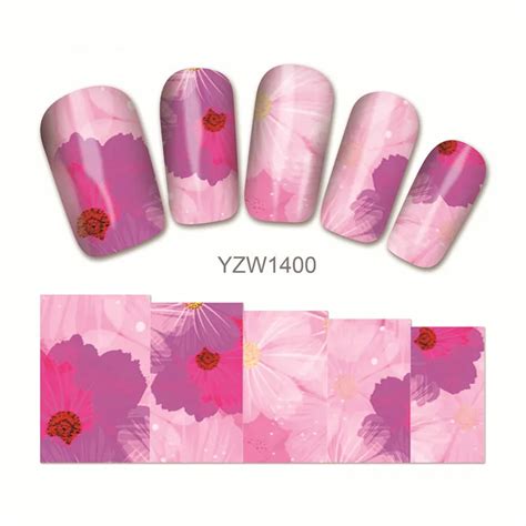 2 Sheets Hot Pink Nail Art Stickers Watercolor Flower Nailart Supplies ...