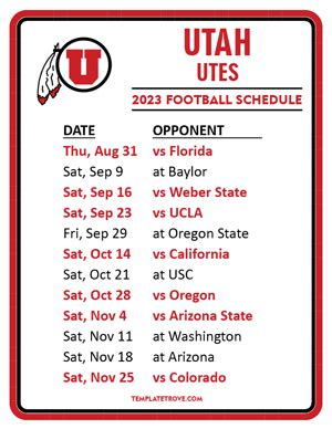 Printable 2023 Utah Utes Football Schedule