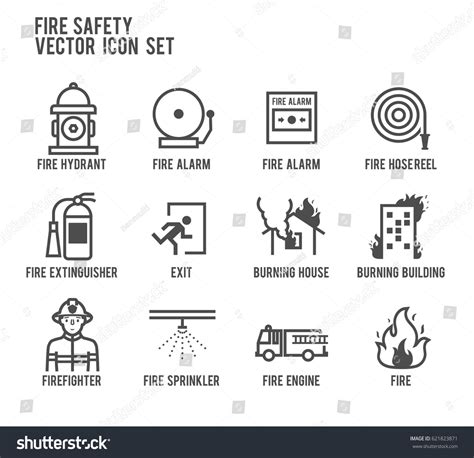 Fire Safety Vector Line Icon Set Stock Vector 621823871 - Shutterstock