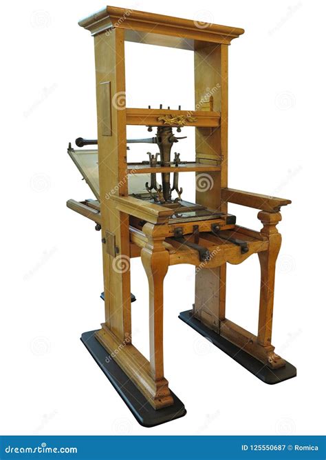 Vintage Old Letterpress Printing Manual Machine Isolated on Whit Stock Image - Image of craft ...