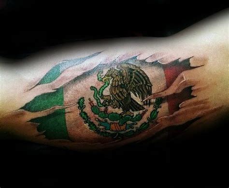 Mexican Eagle Flag Mens Bicep Tattoos With Ripped Skin Design | Aztec tattoo designs, Aztec ...