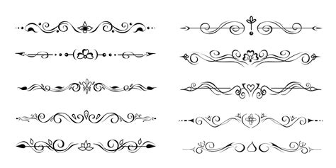 Set of Ornate Text Delimiters, Dividers, Page Bottom Decorative Borders, Vignettes. Hand-Drawn ...