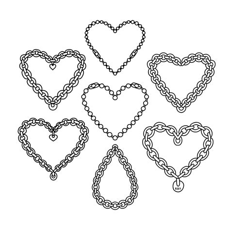 Set of black heart created from chains isolated on white background ...