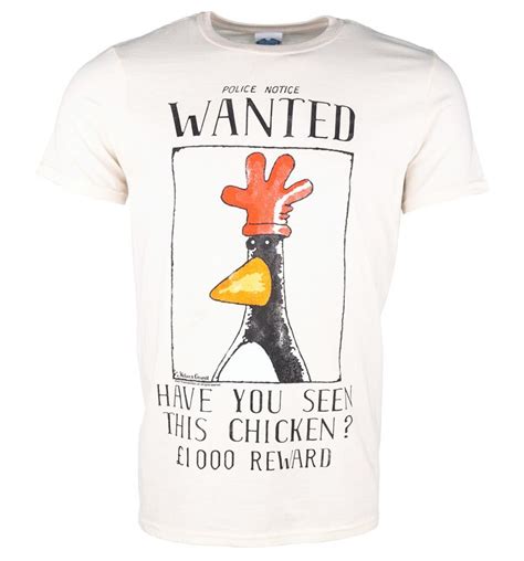 Men's Wallace And Gromit Feathers McGraw Wanted Poster Ecru T-Shirt | T shirt, Shirts, Men