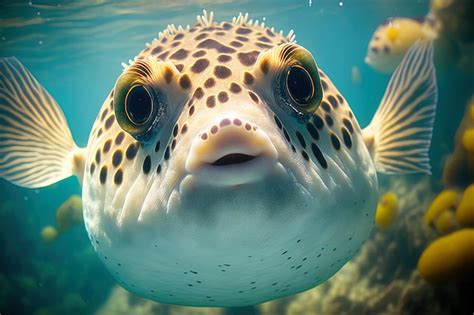 Premium AI Image | Cute puffer fish face up close and in the front view