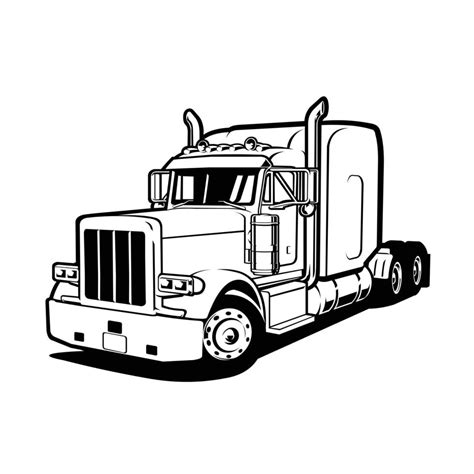 Semi truck 18 wheeler sleeper silhouette monochrome black and white vector art 17769004 Vector ...