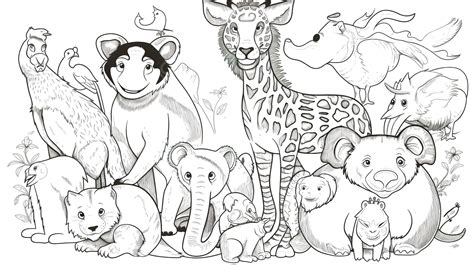 Large Groups Of Coloring Pages With Animals And Wild Animals Background ...