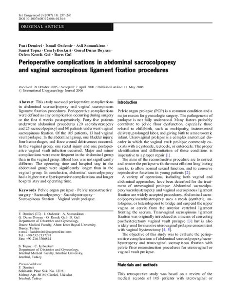 (PDF) Perioperative complications in abdominal sacrocolpopexy and ...