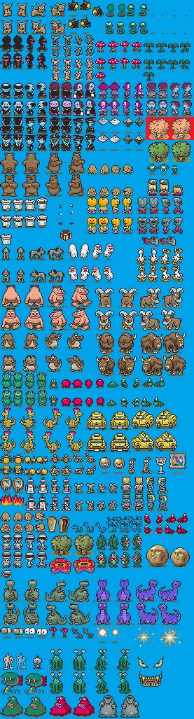 The Spriters Resource - Full Sheet View - EarthBound / Mother 2 - Enemies & Bosses (Overworld)