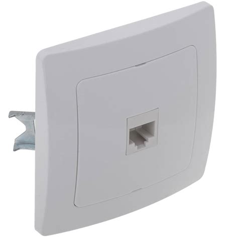 Single gang ethernet data socket RJ45 with 80x80mm cover frame Lille series white - Cablematic