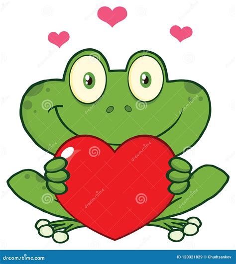 Cute Frog Cartoon Mascot Character Holding a Valentine Love Heart Stock Vector - Illustration of ...