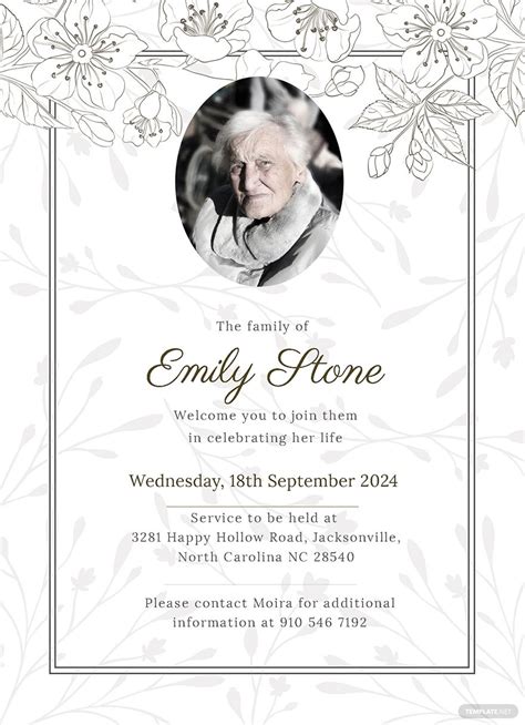 Free Funeral Announcement Invitation Template