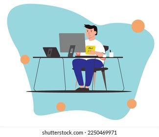 Flatcharacter Design Office Worker Desk Stock Vector (Royalty Free ...