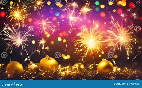 Fireworks Sparkling Stick, New Year Background with Fireworks and Confetti Stock Illustration ...