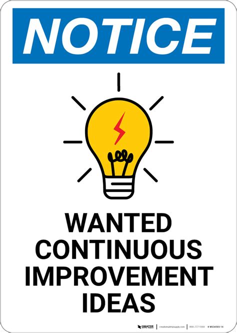 Notice: Wanted Continuous Improvement Ideas with Graphic - Wall Sign