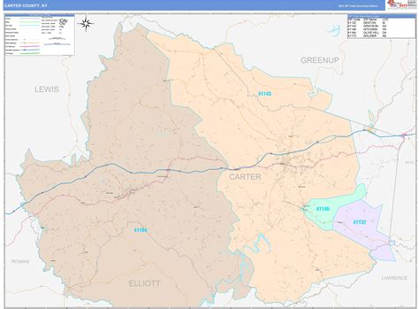 Carter County, KY Wall Map Color Cast Style by MarketMAPS