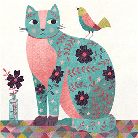 Folk art cat, Cat painting, Cat art illustration