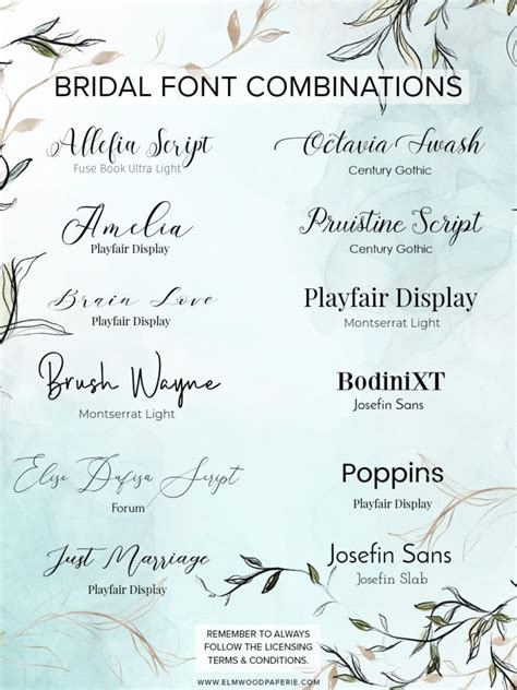 Bridal Font Combinations You Can Use In Corjl | Elmwood Paperie | Free ...