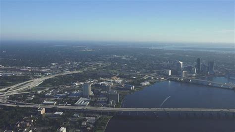 JACKSONVILLE FLORIDA Skyline Bridge AERIAL - CIRCA 2014: Beautiful City Skyline, Stadium, And ...