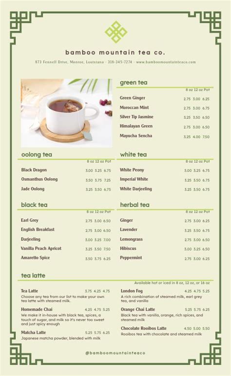 Tea Company Menu Design Template by MustHaveMenus