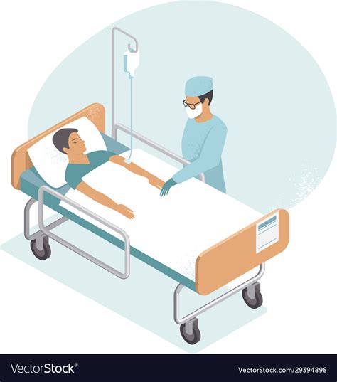 Hospitalized man lying in bed doctor checking Vector Image