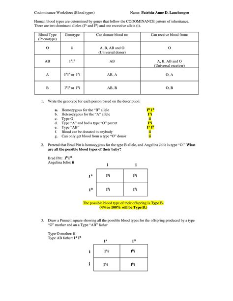 Genetics Of Blood Type Worksheets