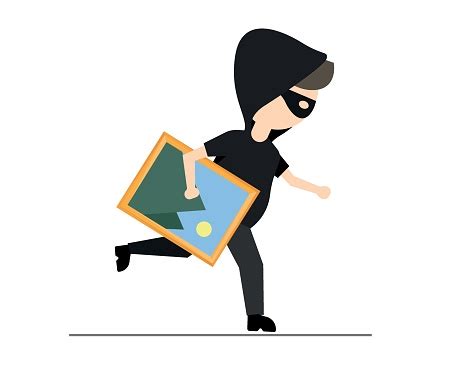 Masked Thief Stealing A Painting From An Art Gallery Art Theft Isolated On White Background ...