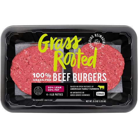 80% Lean 1/3 Pound Grass-Fed Beef Burgers : Strauss Brands