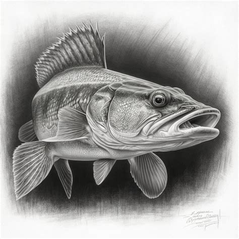 Pencil Drawing of A Walleye-digital Print of a Walleye Fish - Etsy