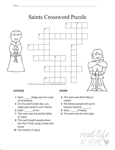 Catholic Saints Crossword Puzzle {Free Printables; Three Versions}