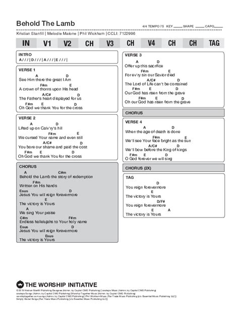 Behold The Lamb Chords PDF (Shane & Shane/The Worship Initiative) - PraiseCharts