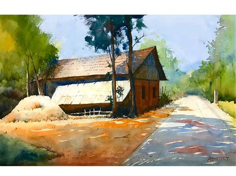 Hut in a Village | Landscape | Watercolor Painting by Abhijeet Bahadure ...