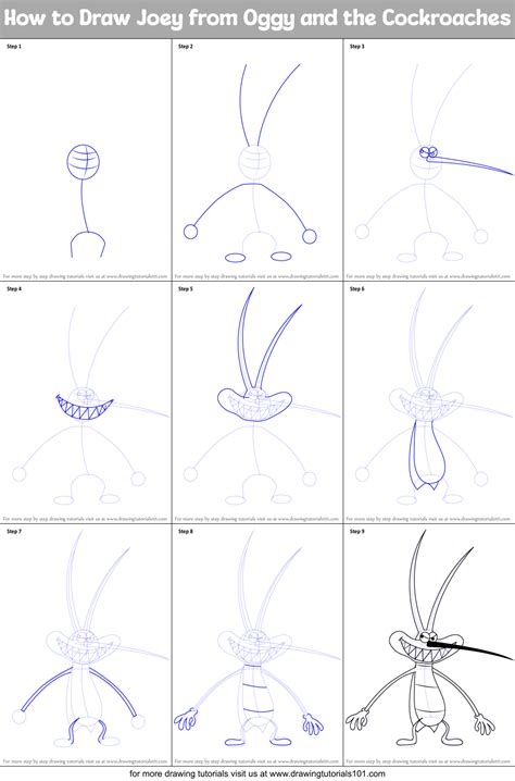 How to Draw Joey from Oggy and the Cockroaches printable step by step drawing sheet ...