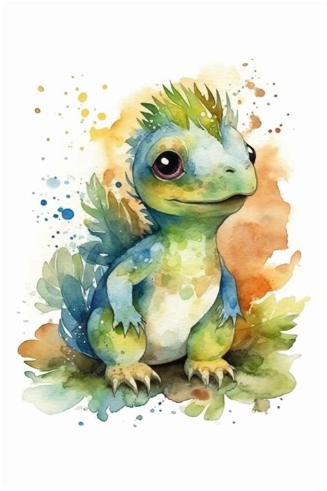 Premium AI Image | A watercolor painting of a baby dinosaur.