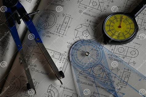 Drafting Tools on Mechanical Drawings Stock Image - Image of draw, mechanical: 262866209