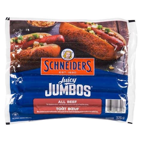 Schneiders Beef Juicy Jumbo Hot Dog Wieners 375G | Whistler Grocery Service & Delivery