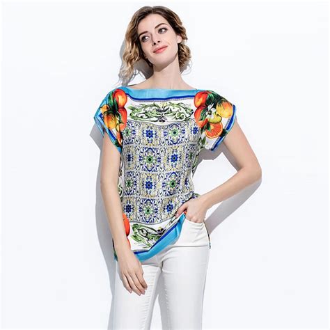 Fashion Loose Women Tops Summer New Summer Print Slash Neck Women Tops ...