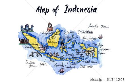 Cartoon map of attractions of indonesia, hand...のイラスト素材 [61341203] - PIXTA