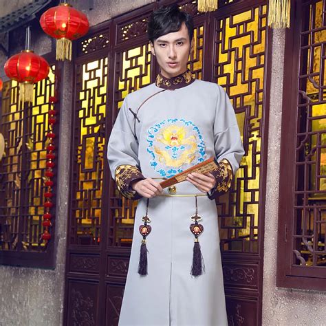 China Qing Dynasty Royal Manchu Prince Costume Garment male clothing uniforms robes dragon flag ...