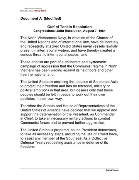 Gulf of Tonkin Resolution Document