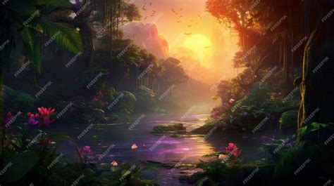 Premium AI Image | Beautiful Anime Sunset Scenery Dramatic Fantasy