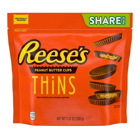 REESE'S THiNS Milk Chocolate Peanut Butter Cups Candy, Individually ...