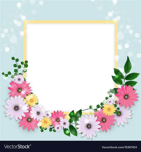 Cute background with frame and flowers collection Vector Image