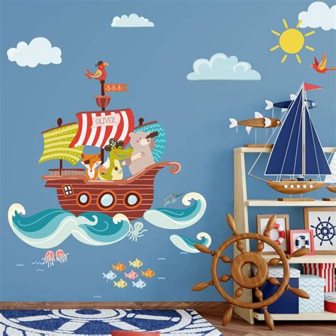 Personalised pirate ship wall sticker | Pirate wall stickers ...