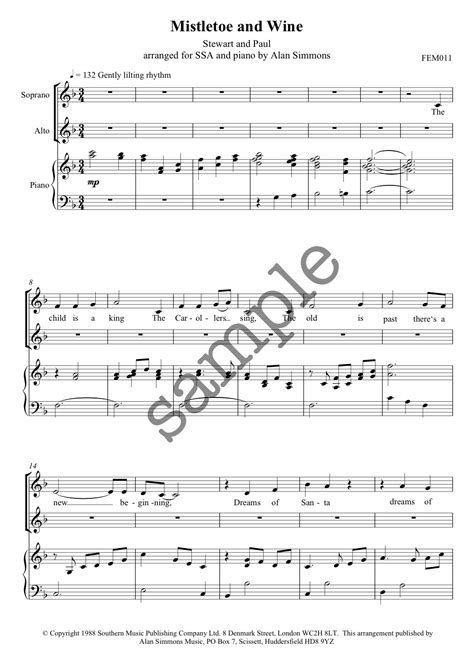 Mistletoe and Wine - SSA(A) - Alan Simmons Music - Choral Sheet Music for Choirs & Schools