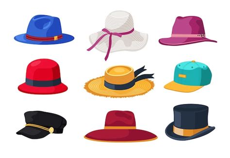 Free Vector | Hats and caps for men and women cartoon illustrations set ...