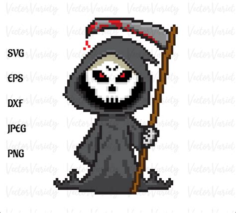 Grim Reaper, Pixel Art, 8 Bit, 16 Bit, Svg, Png, Jpg, Dxf, Eps, Cricut, Sticker, Illustration ...