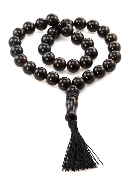 33 Black Amber Islamic Prayer Beads With Tassel