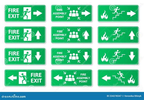 Emergency Exit Green Signs, Fire Exit, Fire Assembly Point Symbols ...